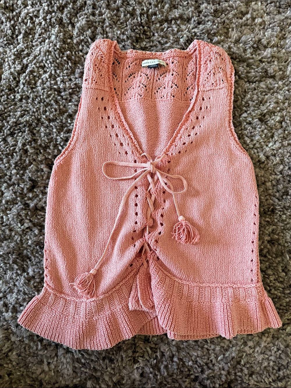 American Eagle Outfitters Coral Pink Knit Lace-Up Ruffled Tank
